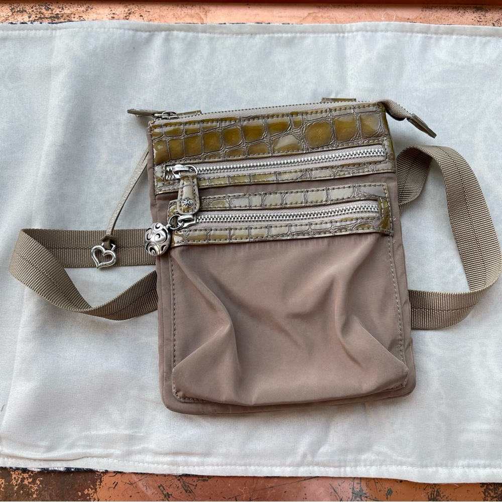 Brighton Croc Leather Trim Crossbody Bag